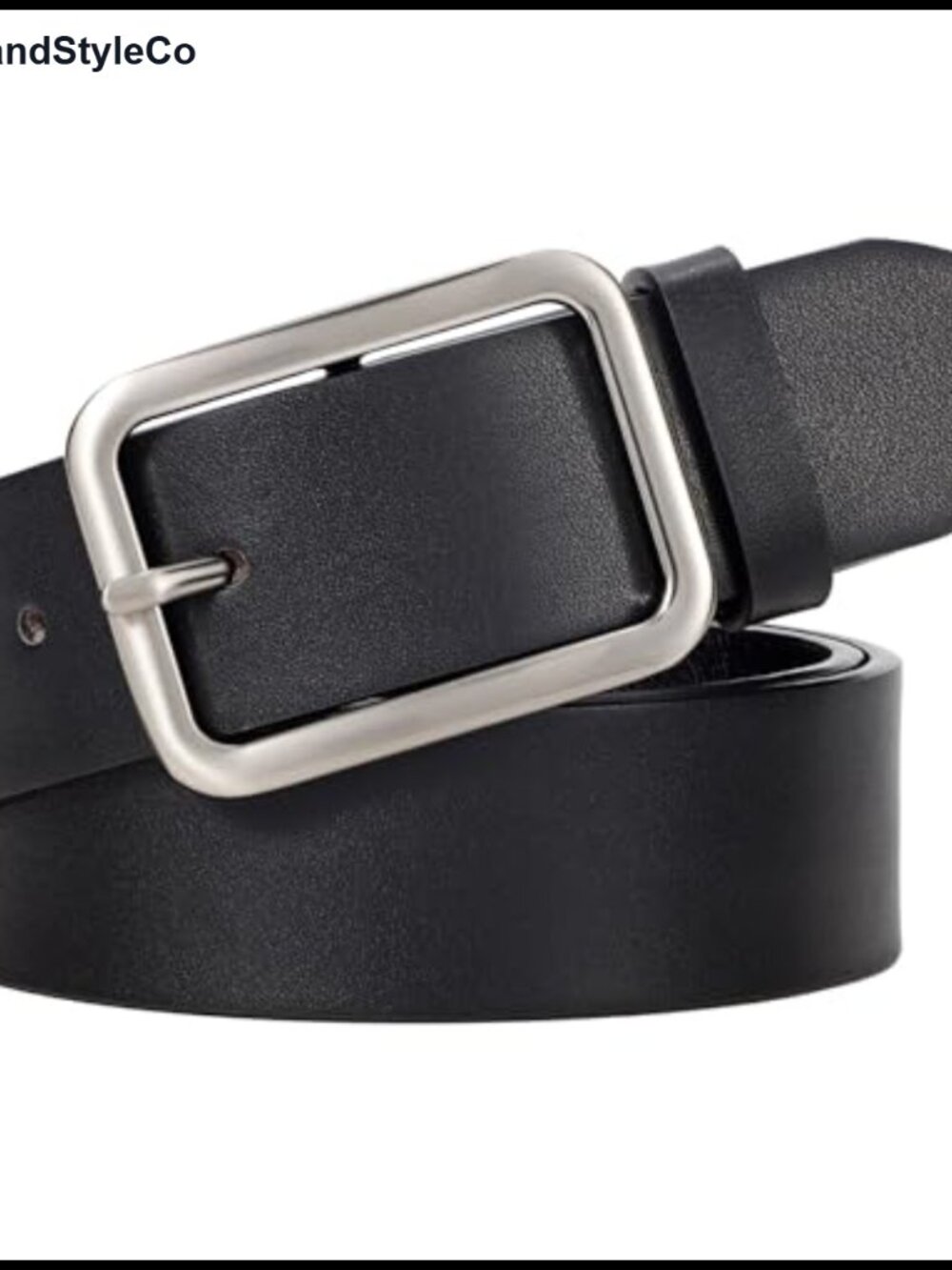 Women's Faux Leather Belt with Square Silver Buckle, 1.3 Inch Width, Adjustable